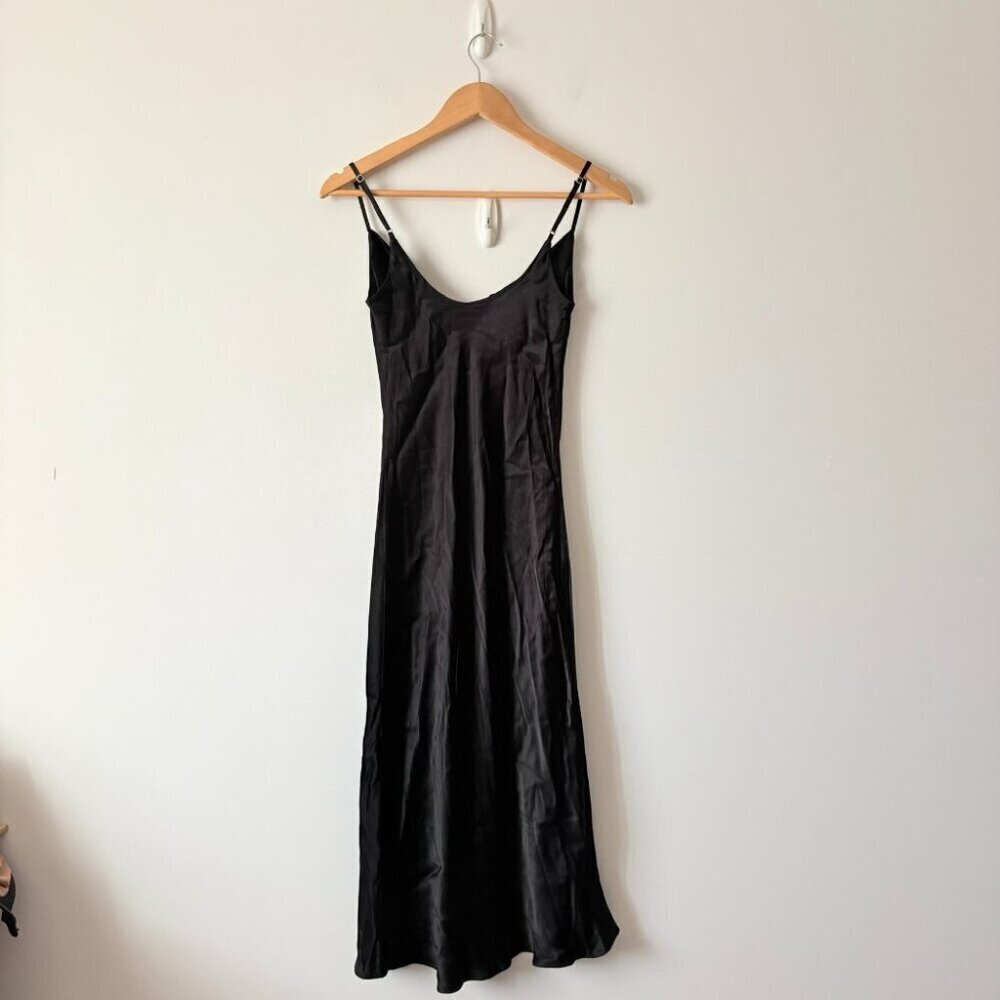 Aritzia Wilfred Canto Midi Satin Slip Dress Black Size Xxs View 6